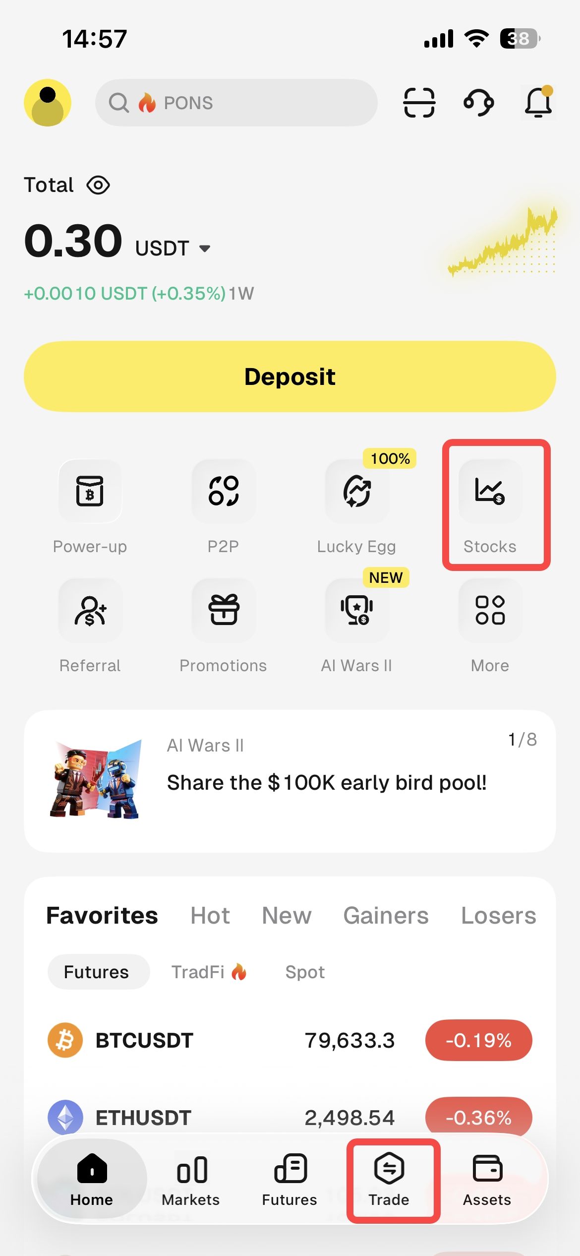 How to Trade the NVDA Stock Token on the WEEX App Step 1: Open the Stocks Section